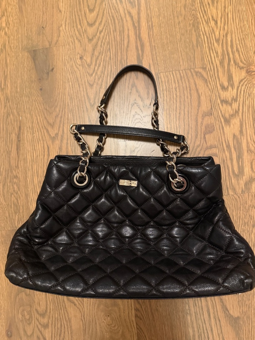 kate spade Black Quilted Leather Shoulder Bag with Chain Handles